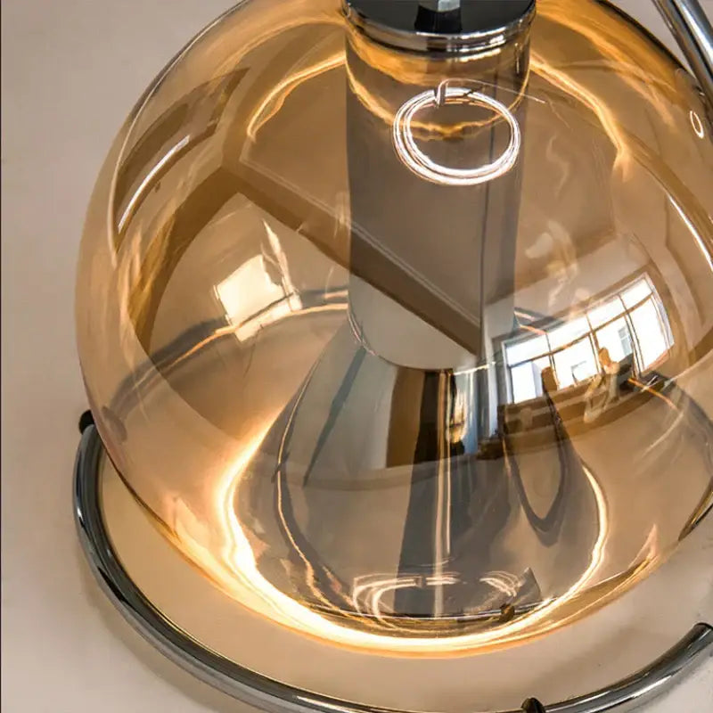 Industrial amber glass and chrome pendant light kitchen chandelier