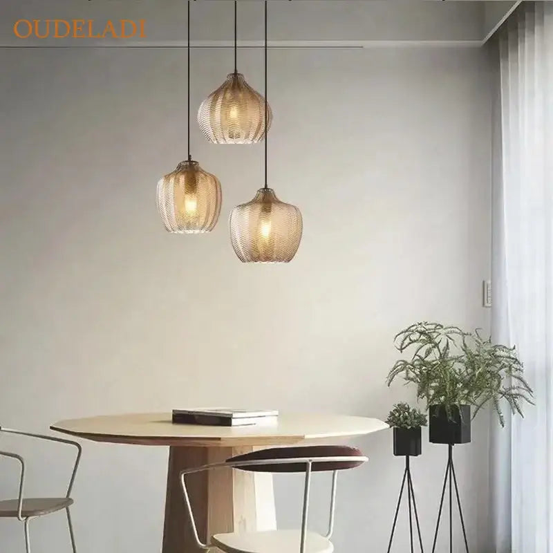 Woven gold chevron glass pendant lights for kitchen dining room