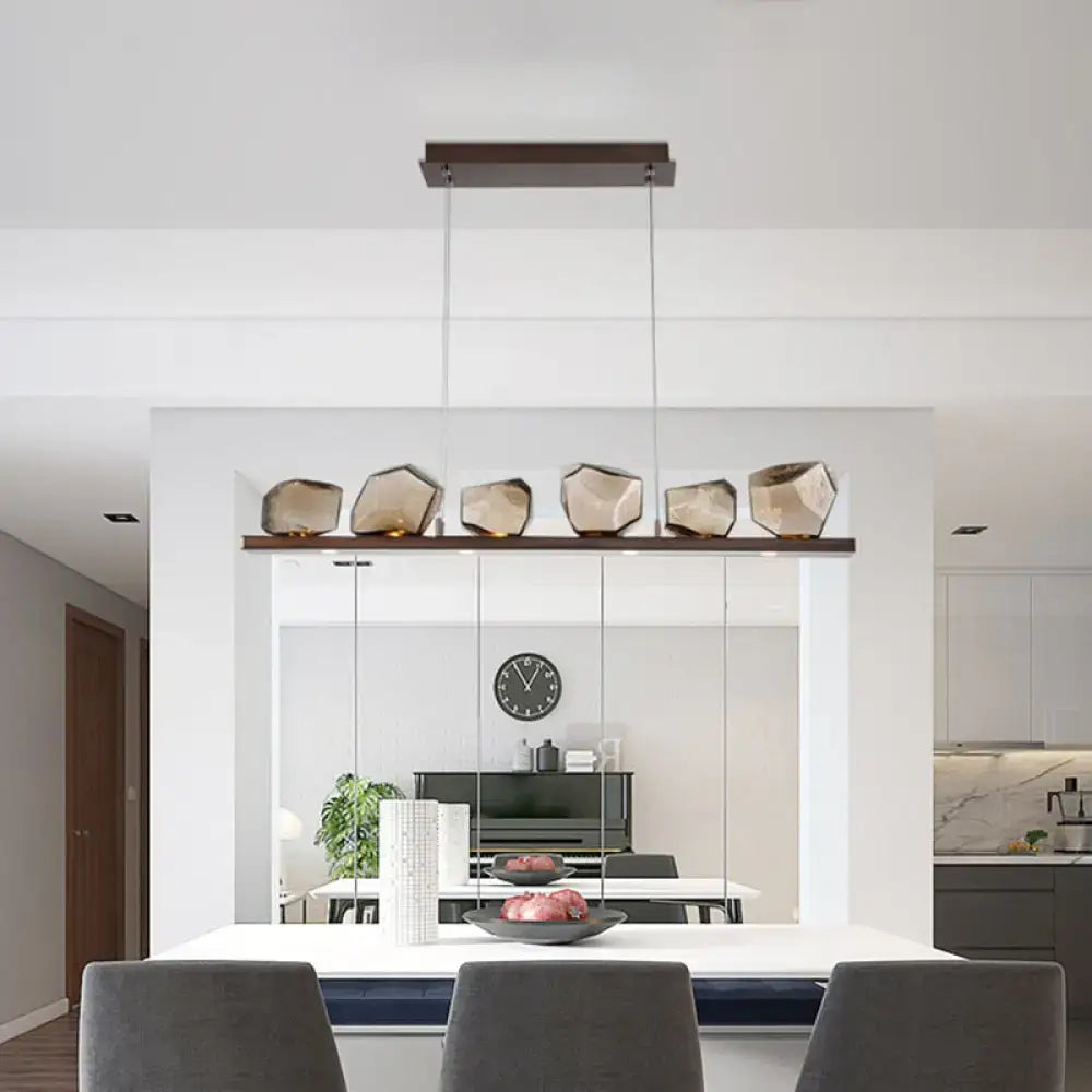 Modern amber glass stone pendant lamp kitchen island fixture