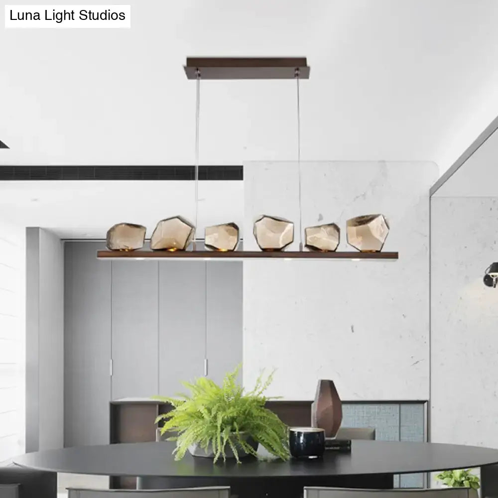 Modern amber glass stone pendant lamp kitchen island fixture