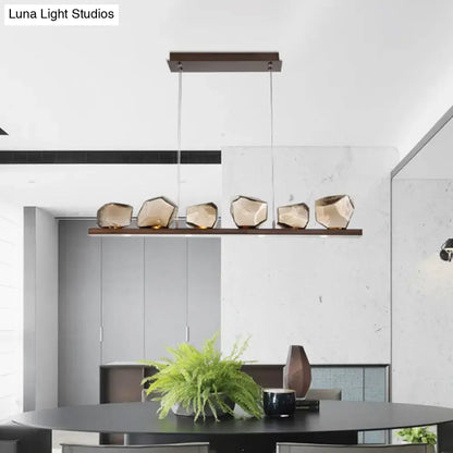 Modern amber glass stone pendant lamp kitchen island fixture