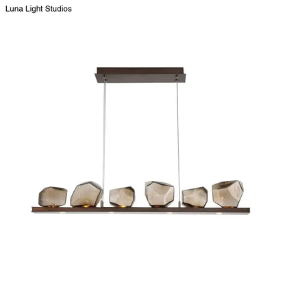 Modern amber glass stone pendant lamp kitchen island fixture