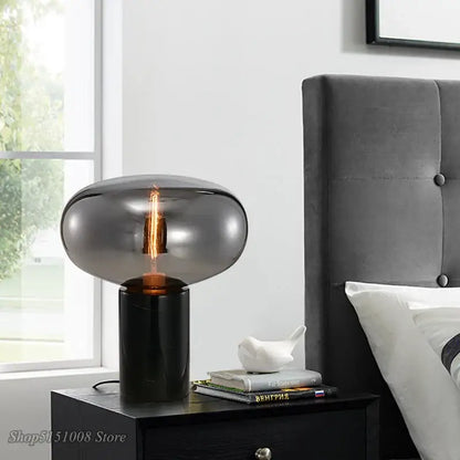 Modern smoky gray & amber glass table lamp living room light