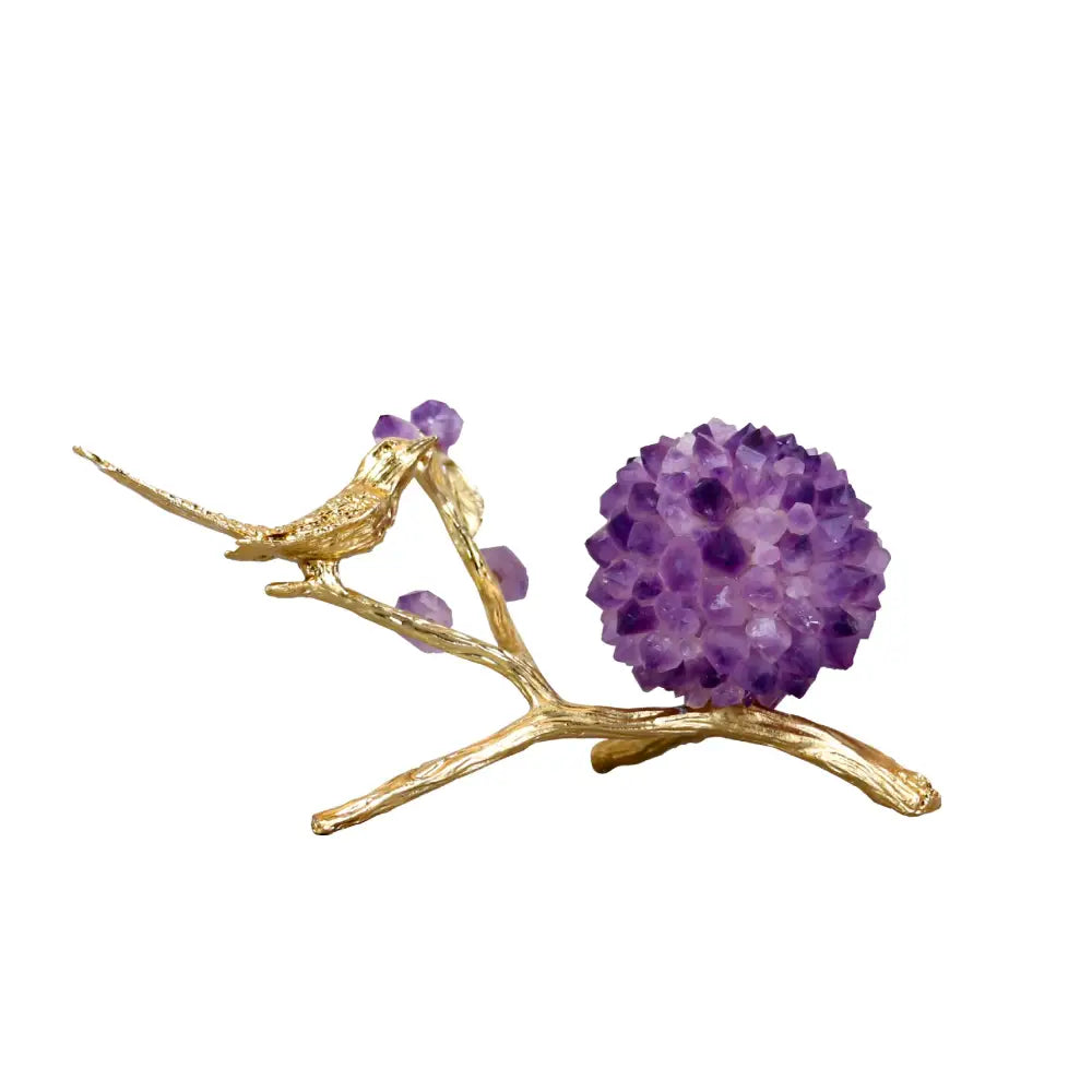 Amethyst flower ball bird sculpture gold office desk decor