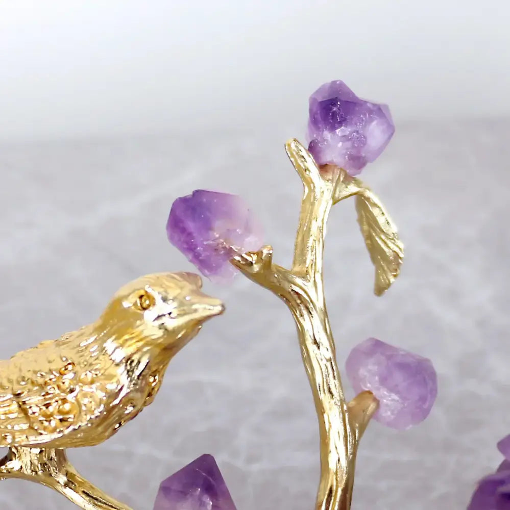 Amethyst flower ball bird sculpture gold office desk decor