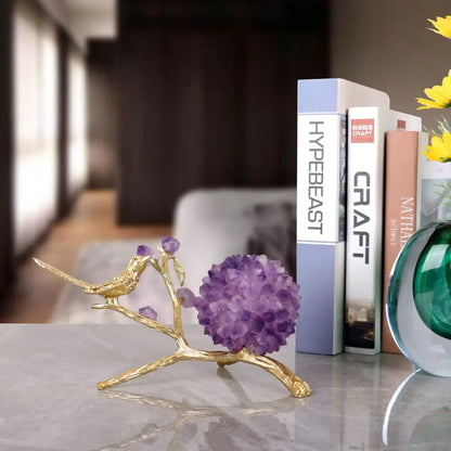 Amethyst flower ball bird sculpture gold office desk decor