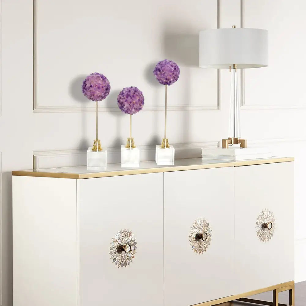 Amethyst flower metal sculpture living room marble decor