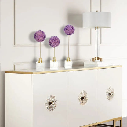 Amethyst flower metal sculpture living room marble decor