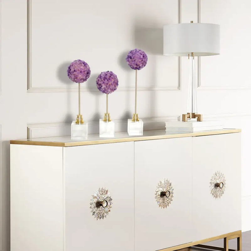 Amethyst flower metal sculpture living room marble decor