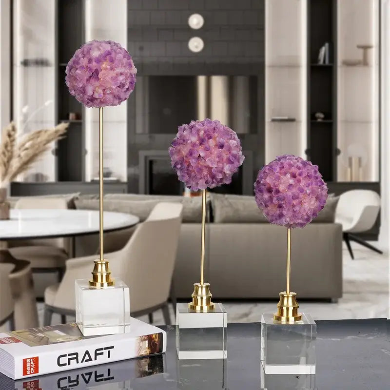 Amethyst flower metal sculpture living room marble decor