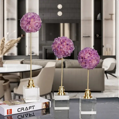 Amethyst flower metal sculpture living room marble decor