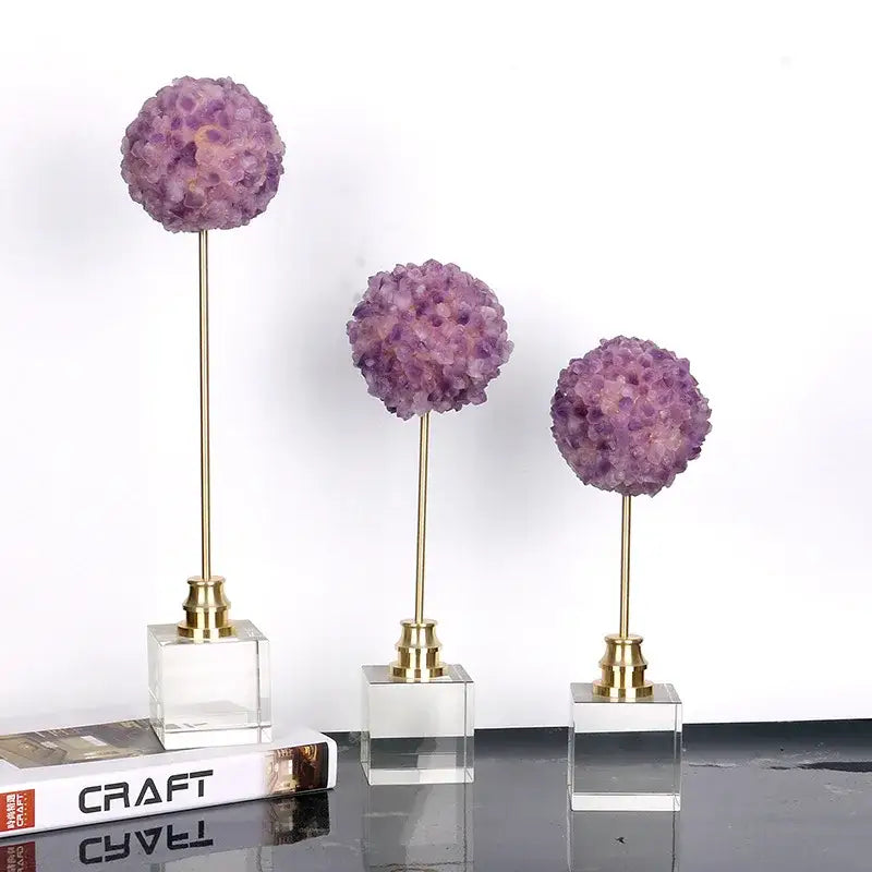 Amethyst flower metal sculpture living room marble decor