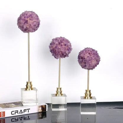 Amethyst flower metal sculpture living room marble decor