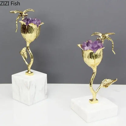 Gold and amethyst flower ornaments with dragonfly – living room decor