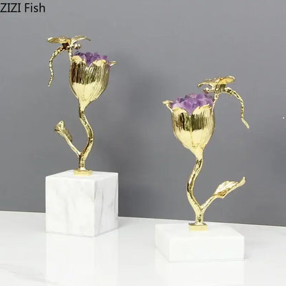 Gold and amethyst flower ornaments with dragonfly – living room decor