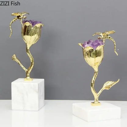 Gold and amethyst flower ornaments with dragonfly – living room decor