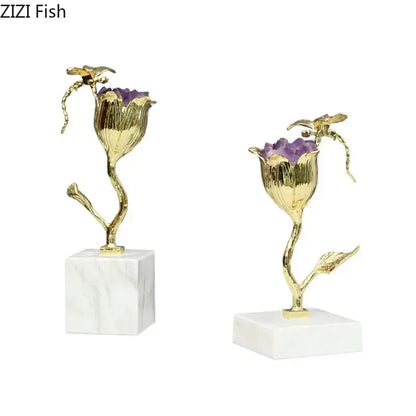Gold and amethyst flower ornaments with dragonfly – living room decor
