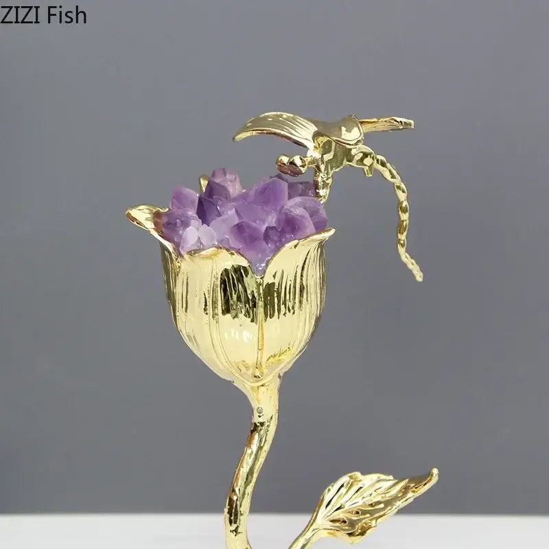 Gold and amethyst flower ornaments with dragonfly – living room decor