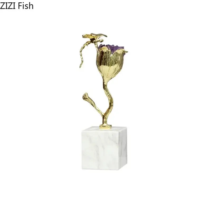 Gold and amethyst flower ornaments with dragonfly – living room decor