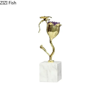 Gold and amethyst flower ornaments with dragonfly – living room decor