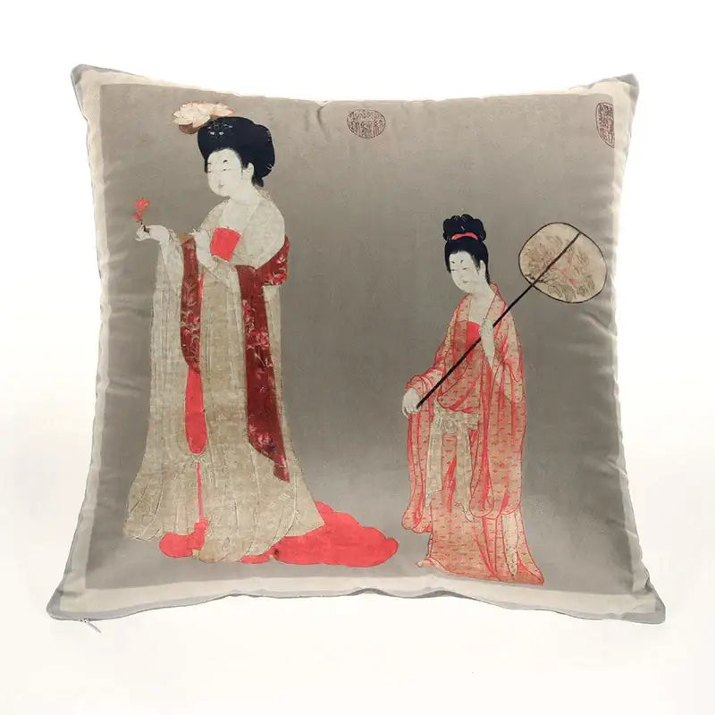 Ancient chinese beauty embroidered velvet pillow cover living room
