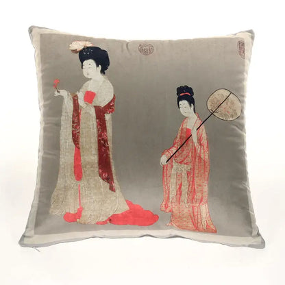 Ancient chinese beauty embroidered velvet pillow cover living room