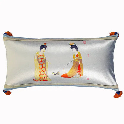 Ancient chinese beauty embroidered velvet pillow cover living room