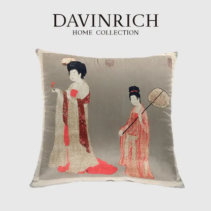 Ancient chinese beauty embroidered velvet pillow cover living room