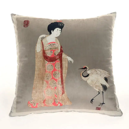 Ancient chinese beauty embroidered velvet pillow cover living room