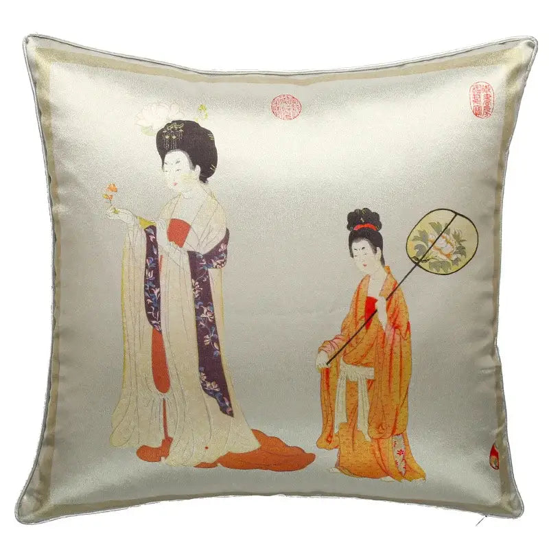 Ancient chinese beauty embroidered velvet pillow cover living room