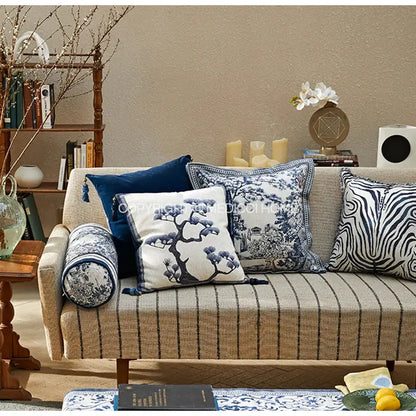 Ancient indigo jungle cushion covers blue & white living room pillow
