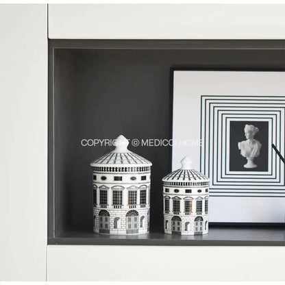 Ancient roman architecture white & black ceramic candle holder living room