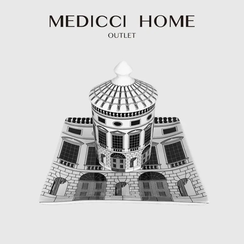 Ancient roman architecture white & black ceramic candle holder living room