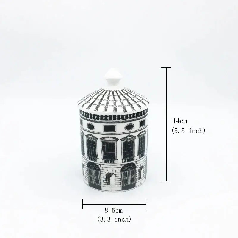 Ancient roman architecture white & black ceramic candle holder living room