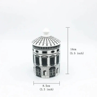 Ancient roman architecture white & black ceramic candle holder living room