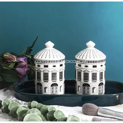 Ancient roman architecture white & black ceramic candle holder living room