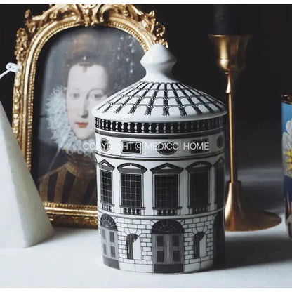Ancient roman architecture white & black ceramic candle holder living room
