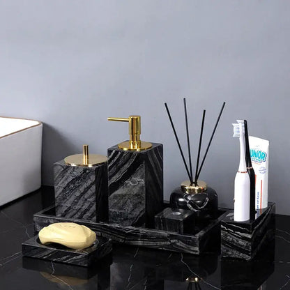 Modern black & gold ancient wood grain marble bathroom set