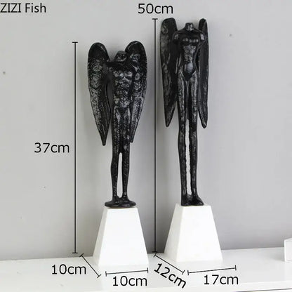 Matte black angel abstract figures living room statues