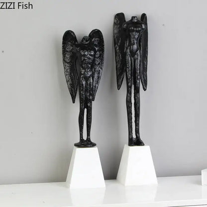 Matte black angel abstract figures living room statues