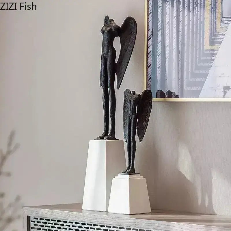 Matte black angel abstract figures living room statues