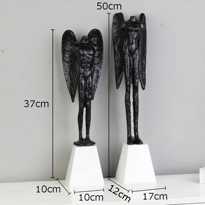 Matte black angel abstract figures living room statues