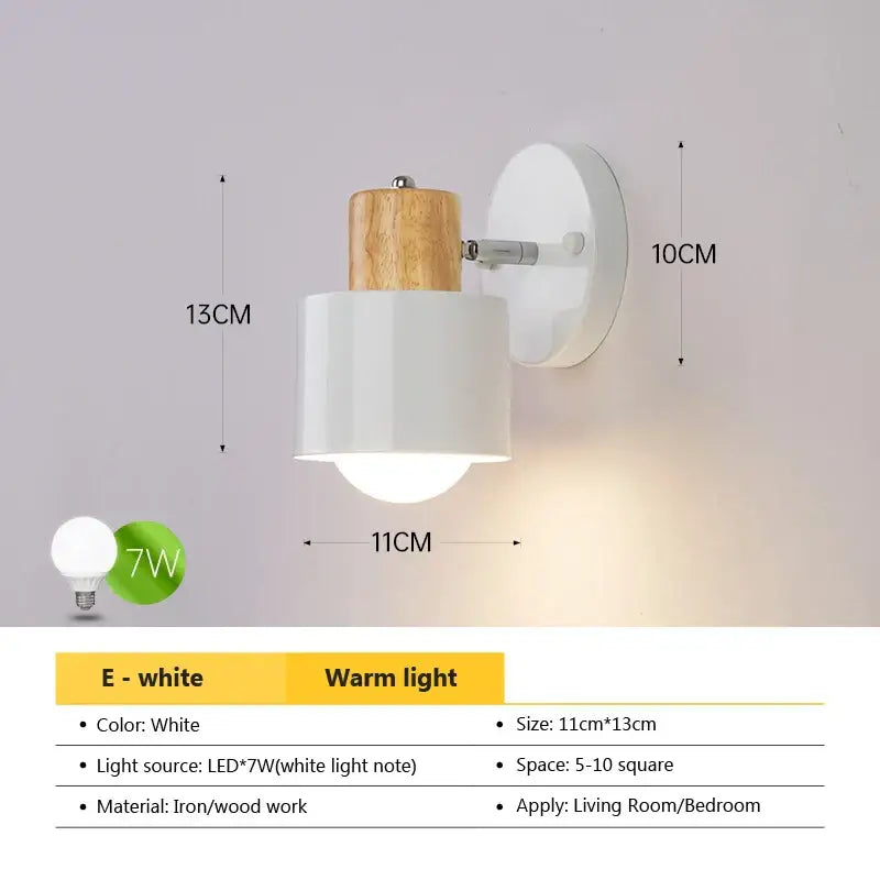 Modern black & wood adjustable led wall sconce bedroom light