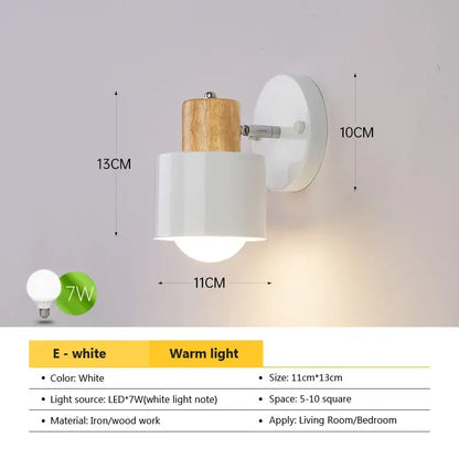 Modern black & wood adjustable led wall sconce bedroom light