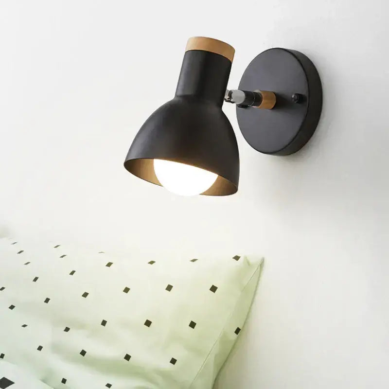 Modern black & wood adjustable led wall sconce bedroom light
