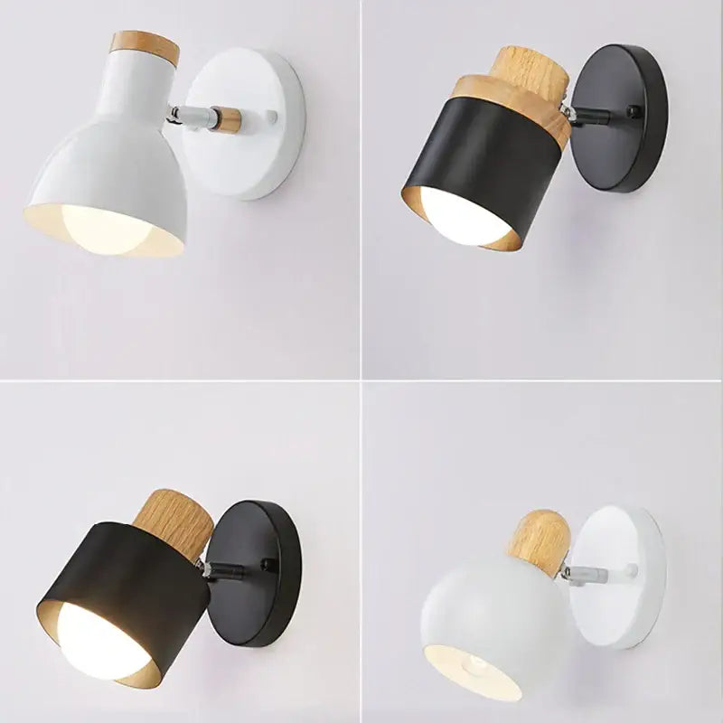 Modern black & wood adjustable led wall sconce bedroom light