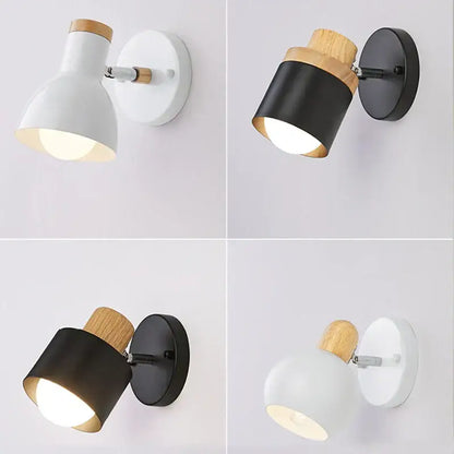 Modern black & wood adjustable led wall sconce bedroom light