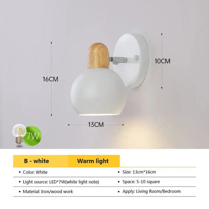 Modern black & wood adjustable led wall sconce bedroom light