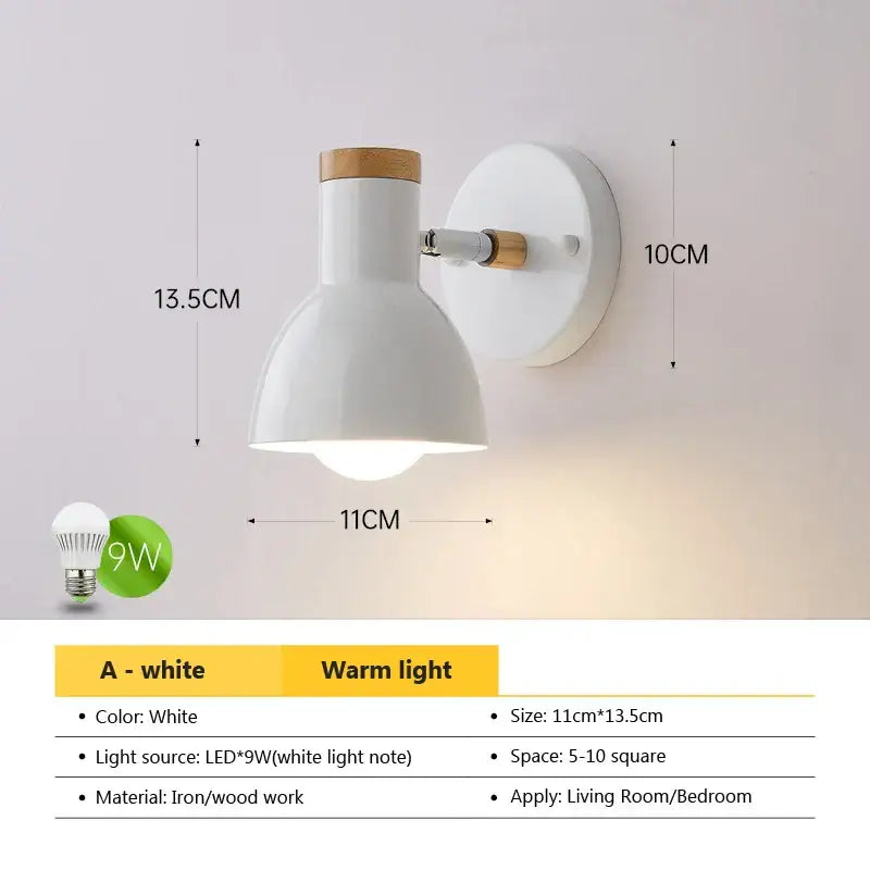 Modern black & wood adjustable led wall sconce bedroom light