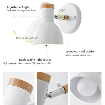 Modern black & wood adjustable led wall sconce bedroom light